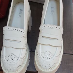 MIA Bone White Perforated Leather Loafers